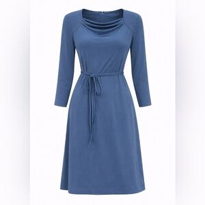 Vintage Umba for Davies Feinstein Blue Draped Midi Dress Stretch Belted